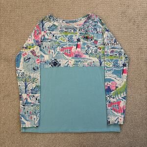 Lilly Pulitzer Finn Top Long Sleeve Whisper Blue Lilly Loves Nantucket Size S